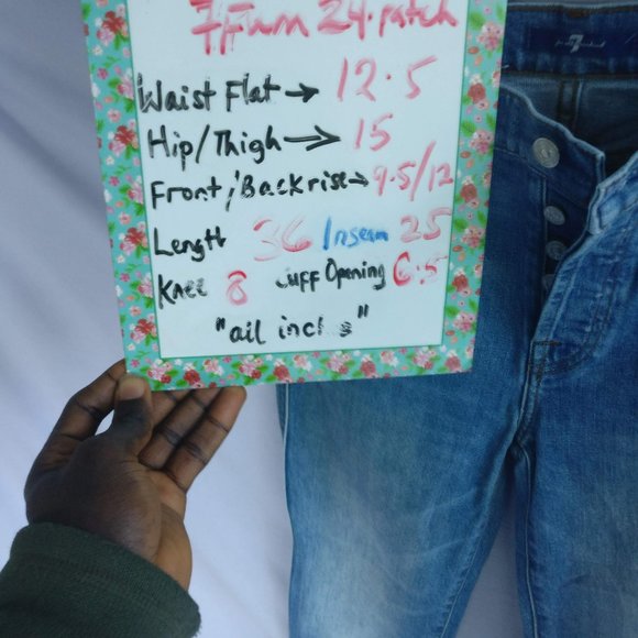 7fam Highrise Patchwork Raw hem Blue Jean 24w +MEASUREMENTS  Material: 98%Cotton - Picture 4 of 10